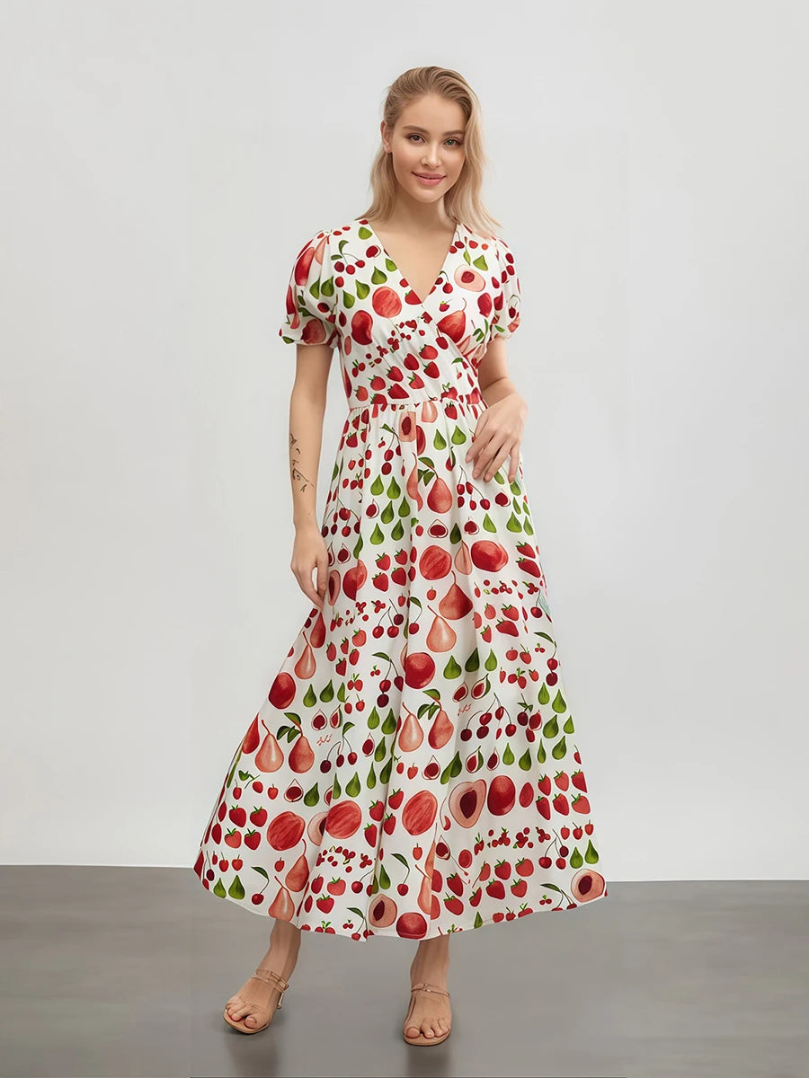 Women s Boho Floral Print Maxi Dress with Short Sleeves and V Neckline Casual Summer Beach Dress with Flowy Fit and Wrap Design