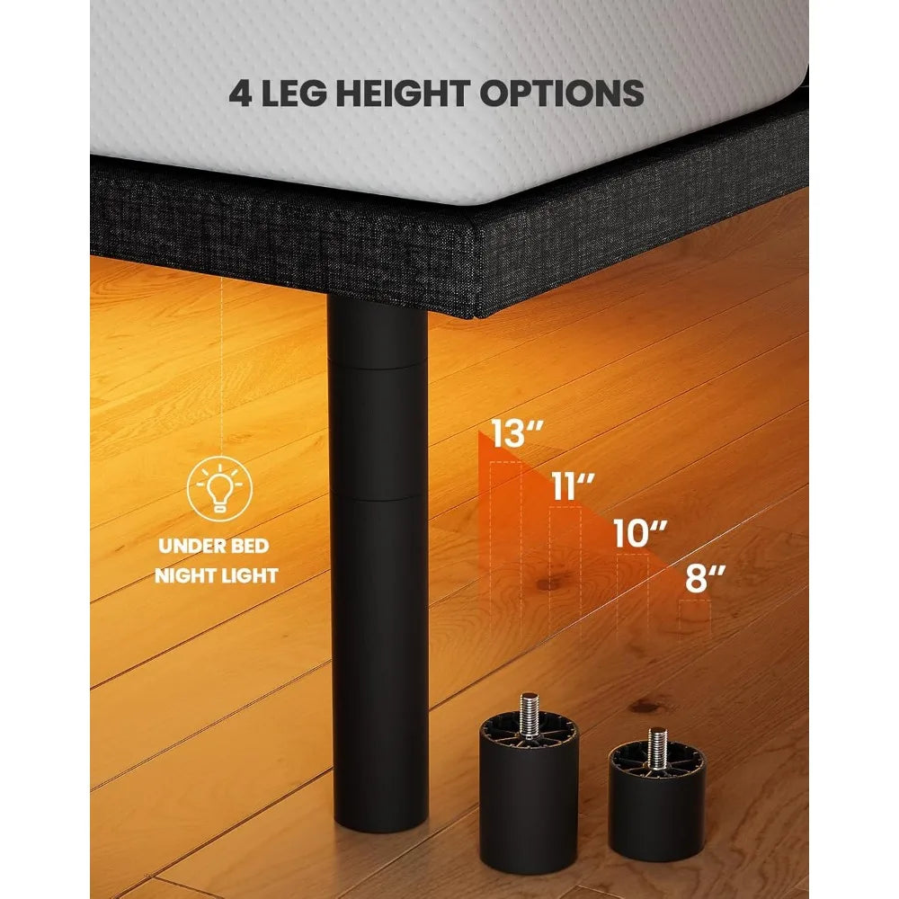 Amada Queen Adjustable Bed Frame with Massage, Head & Foot Incline, Wireless Remote, 4 Built-in USB Ports, LED Night Light, 4 He