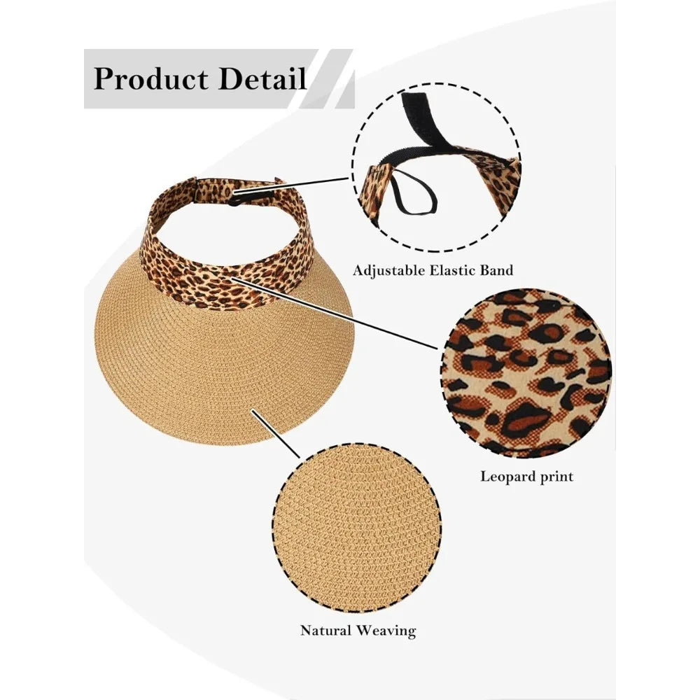 Womens Sun Hat Straw Visor UV Protection Wide Brim Packable Travel Summer Cap for Beach