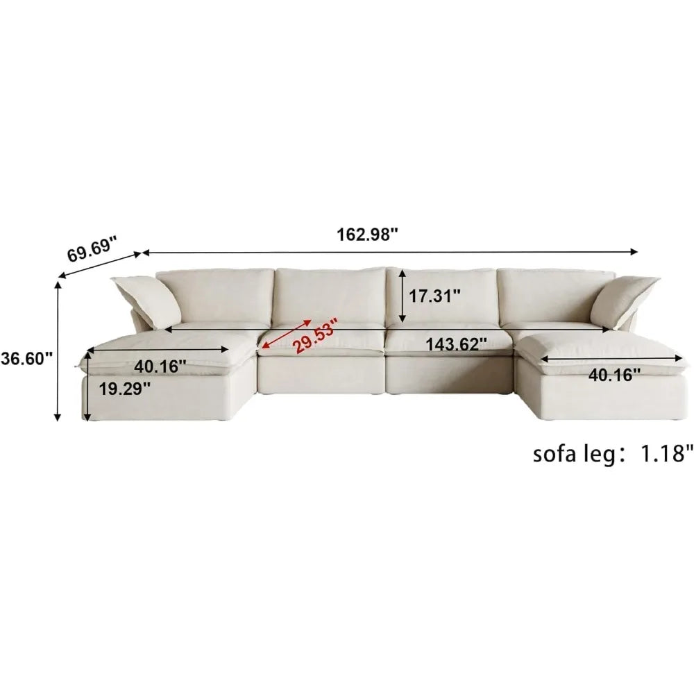 U-Shaped Couches for Living Room, Convertible Sectional Sofa, 162" Modern Deep Seat Soft Cloud Couch, Modular Sectional Sofas wi