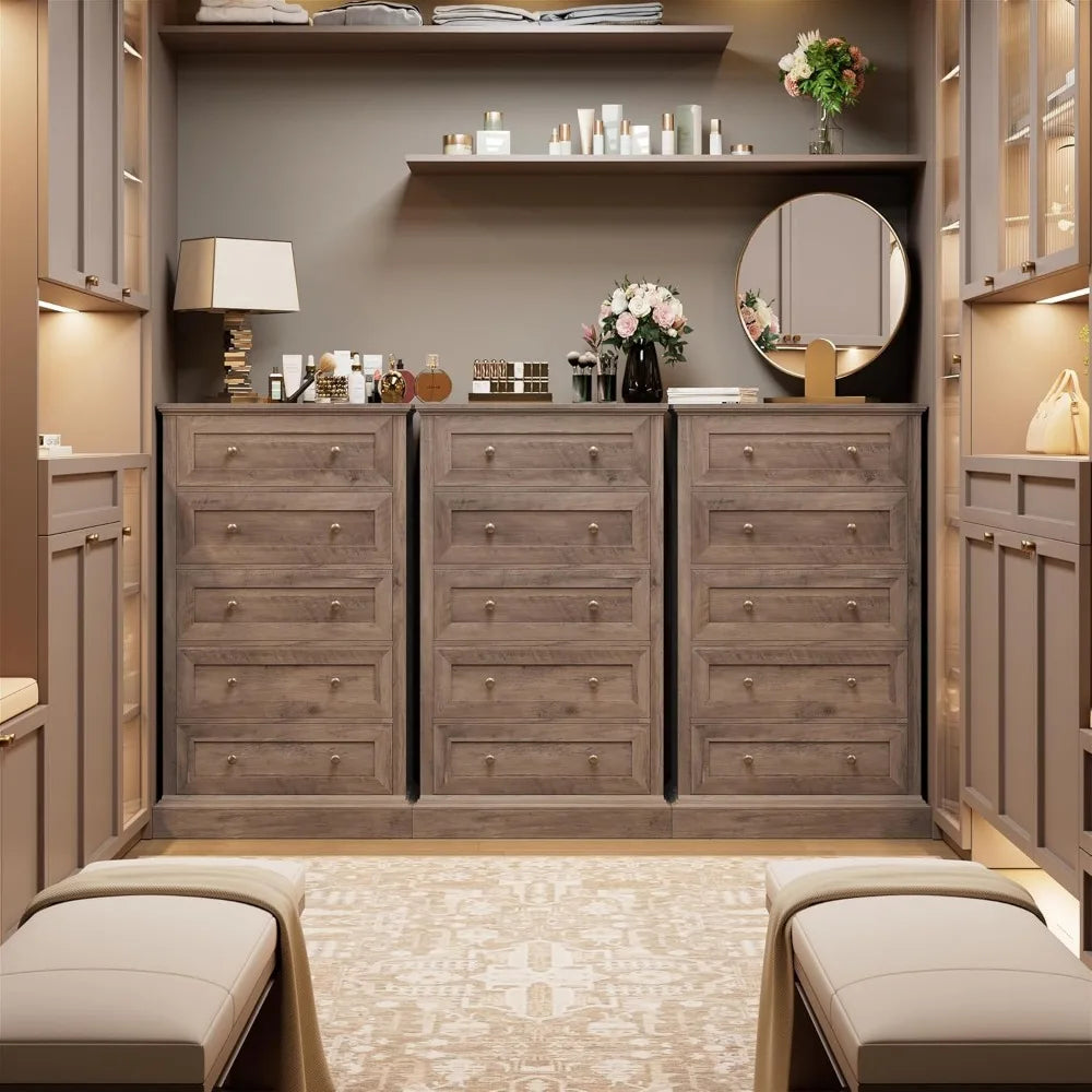 5 Drawer Dresser, 47.2'' Tall Dresser with 5 Drawers, Chest of Drawers Cabinet for Hallway Living Room, Wash Gray