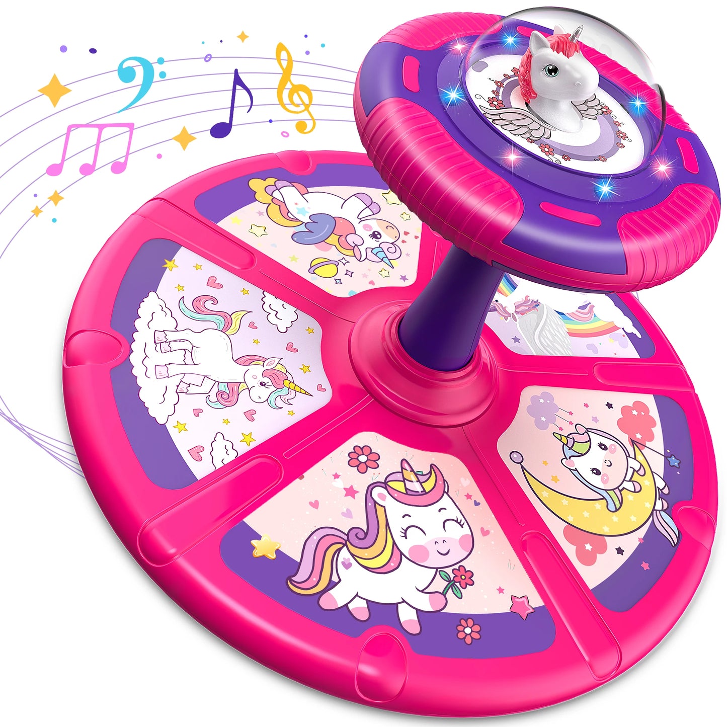 Unicorn Sit and Spin Toy for Kids,360° Spin Seat Kids Indoor Outdoor Interactive Toy with Lights& Music,Xmas Birthday Gift