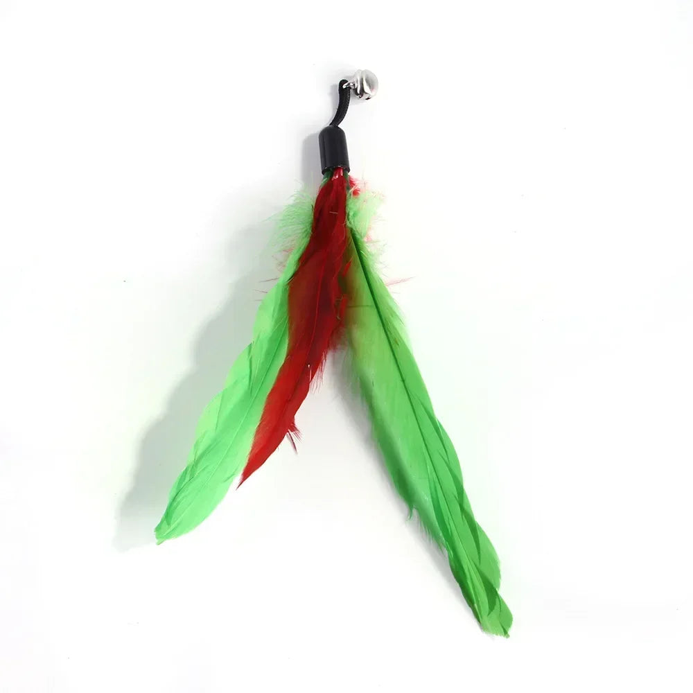 Rod Cat Cat Head with Interactive Cat Fishing Toy Color Feather Toy Pet Funny Toys Feather Bell Replacement Toy