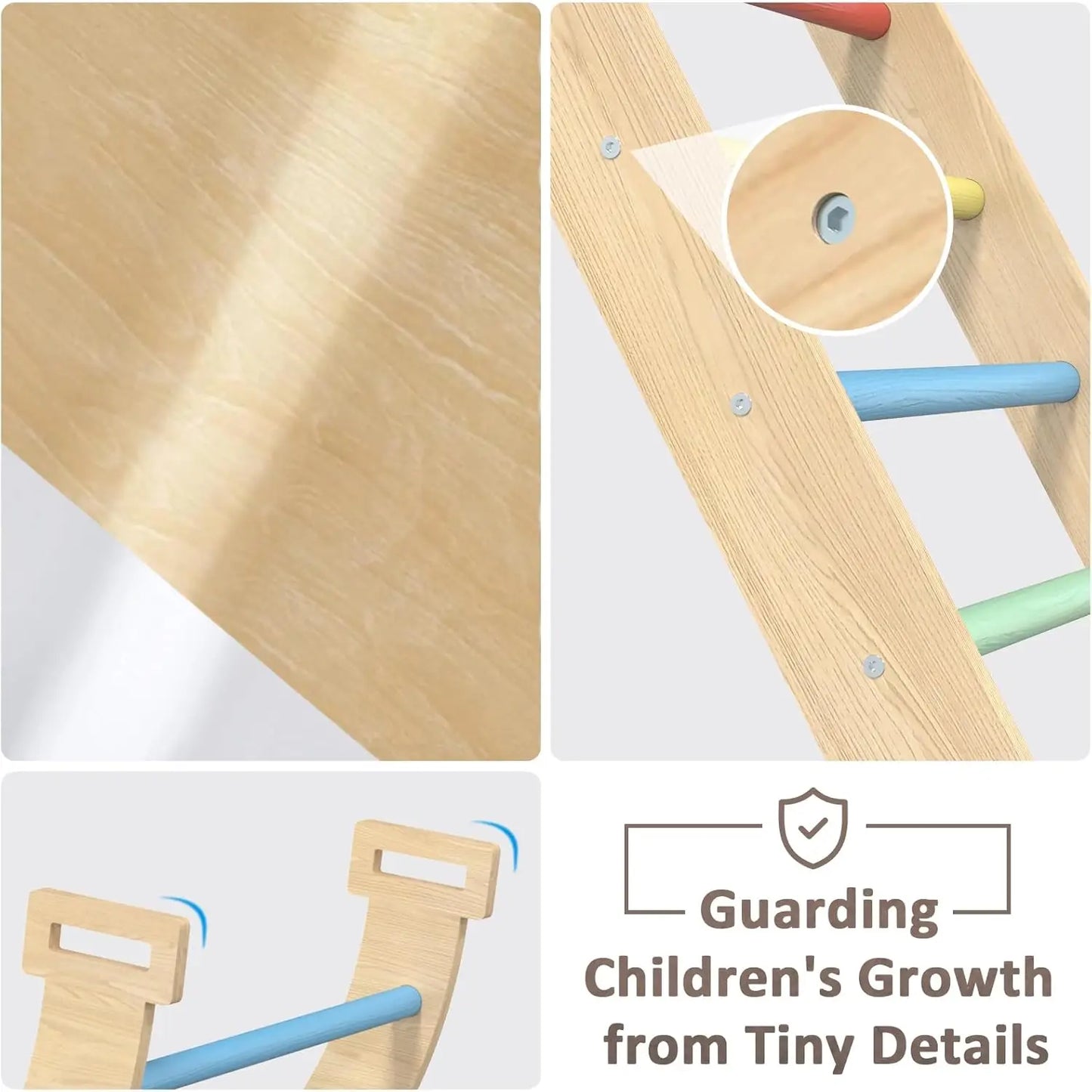 Pikler Triangle Set, 5 in 1 Toddler Climbing Toys, Wooden Montessori Climbing Set with Foldable Ladder & Arch & Ramp, Baby Climb