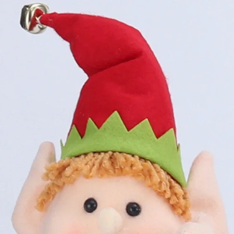 SCEINRET Christmas Elf Doll Stripe Print Plush Doll with Santa Hat and Booties Funny Figurine Decorations