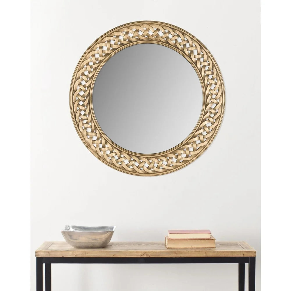 Braided Chain Decorative Wall Mirror Elegant Home Accent High Quality Glass Golden Finish Unique Design Living Room Decor