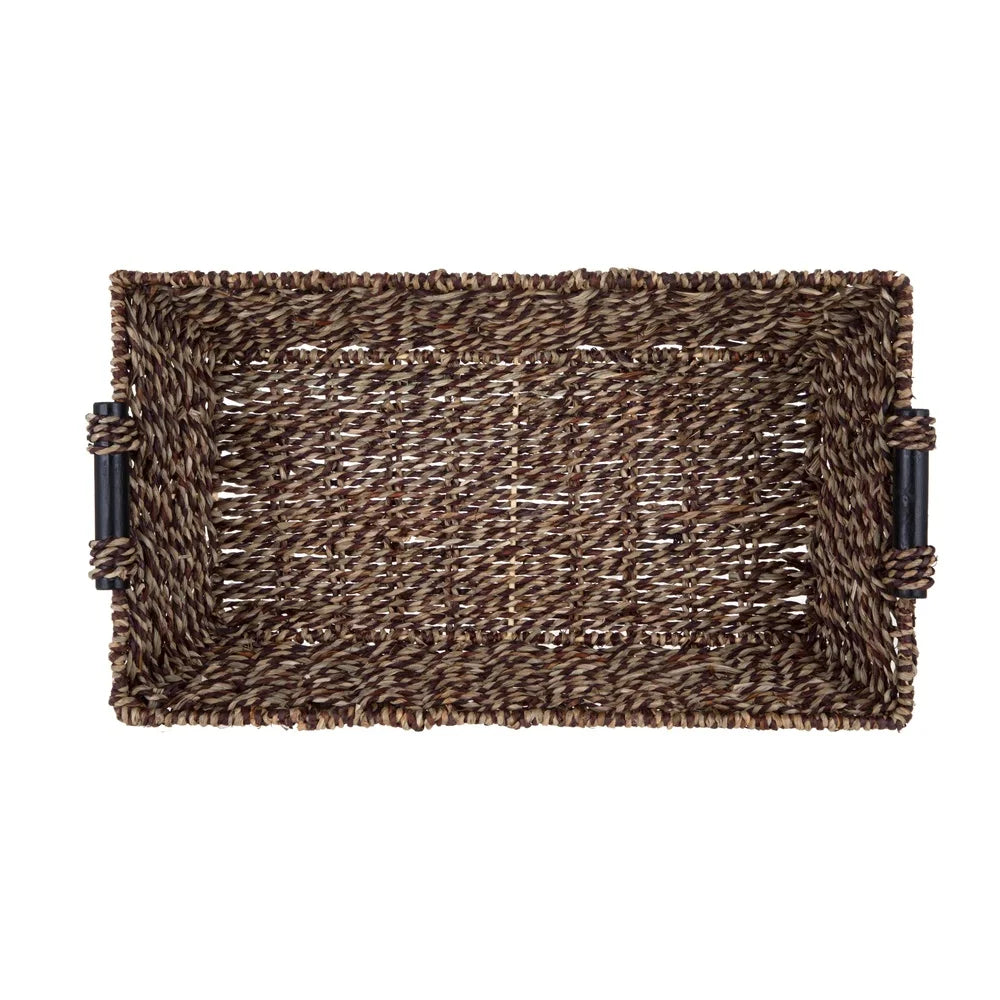 2 Pack Rectangular Woven Seagrass Storage Basket with Wooden Handles Organizing Home Décor Bathroom Supplies Craft Items