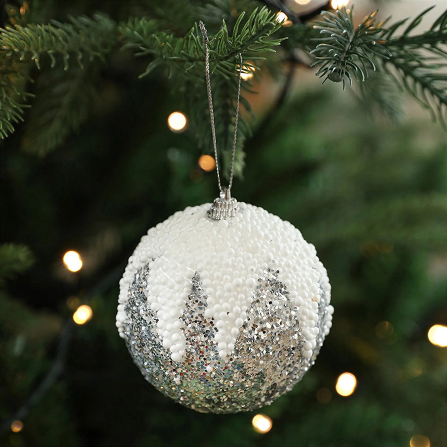 Glittering Snowflake Ornaments Set Christmas Tree Hanging Decorations Xmas Party Supplies Shiny Baubles Balls