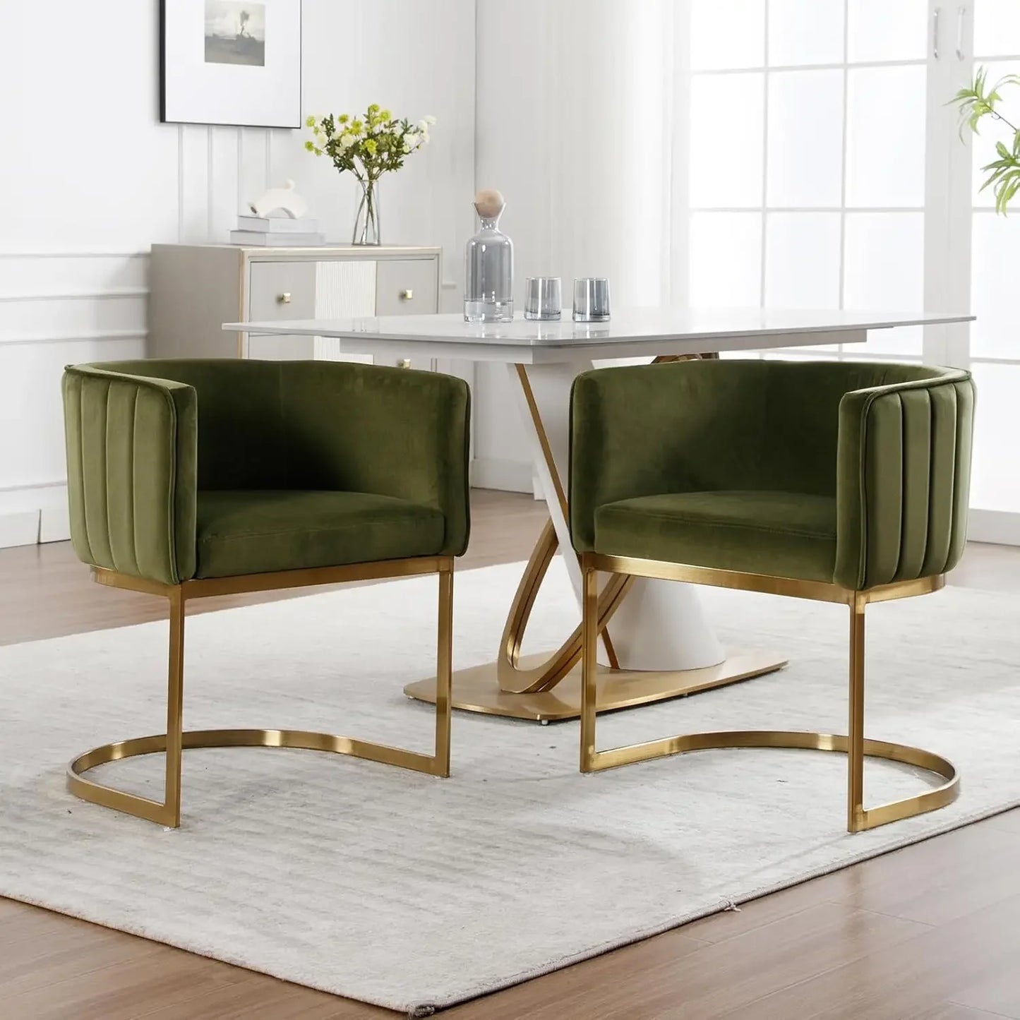 Dining Chairs Set of 4, Velvet with Metal Frame Comfy Upholstered Side Barrel Chairs, Kitchen Chairs Set