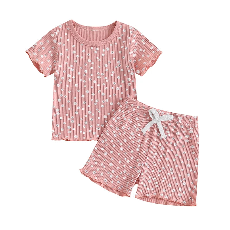Girls Sleeveless Tank Top and Denim Shorts Set Casual Summer Outfit with Floral Print and Frayed Hem