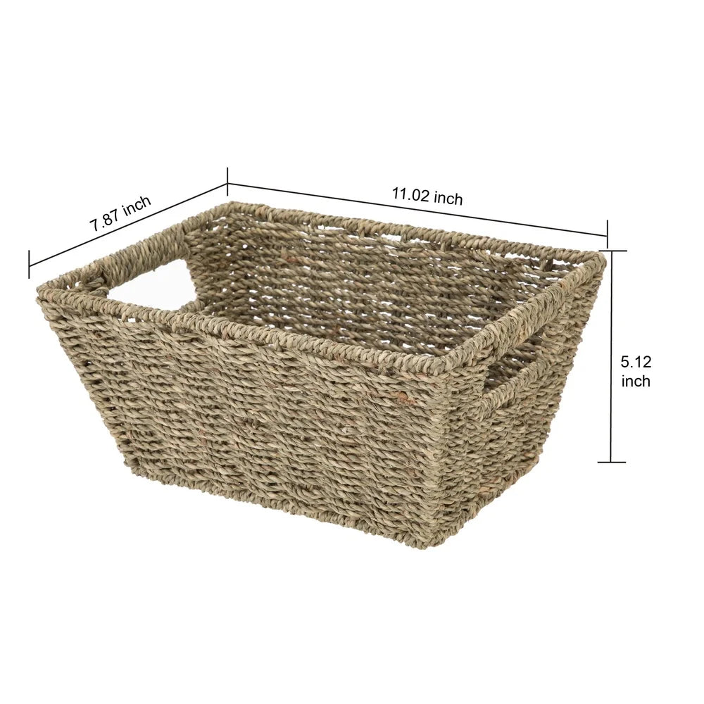 3 Pack Handwoven Seagrass Storage Baskets Rectangle Versatile Natural Color Perfect Toiletries Accessories Gift Giving