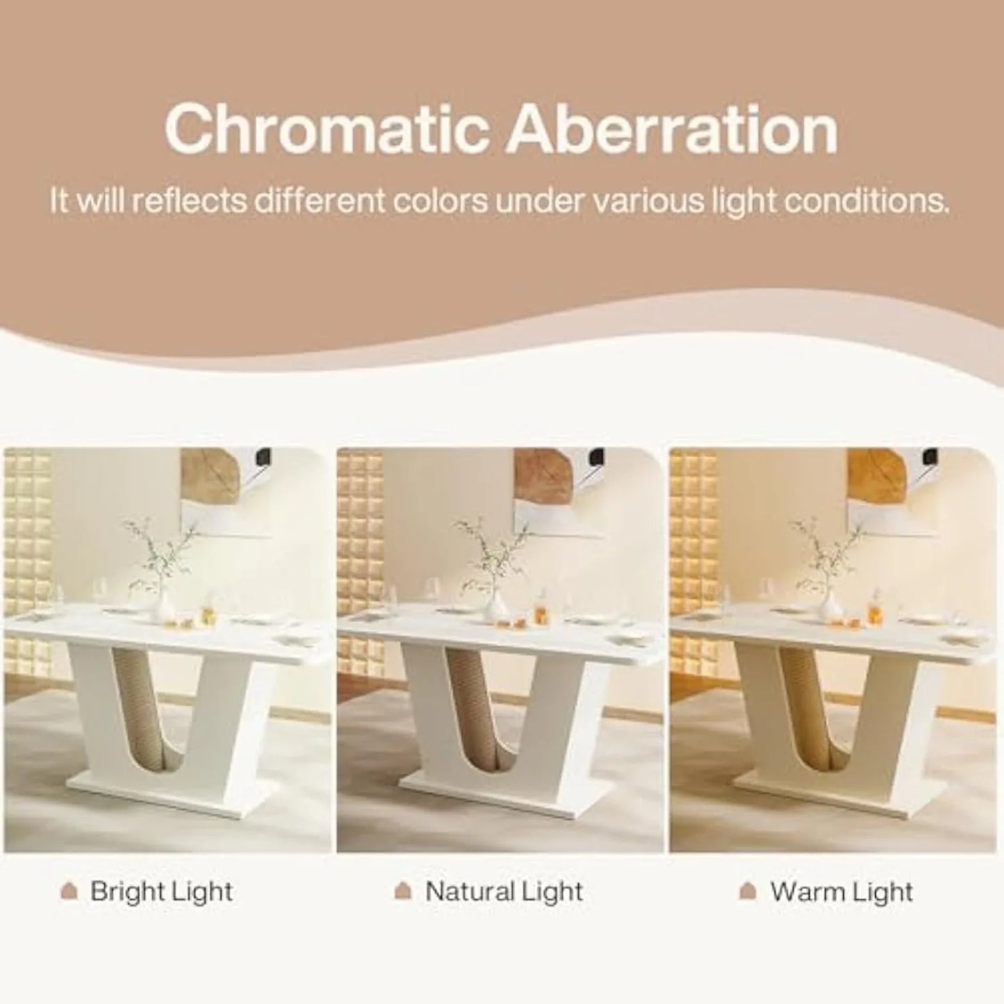 LITTLE TREE Modern Dining Table for 4-6 People, 55-Inch Rectangular Kitchen Table with U-Shaped Base,Cream White