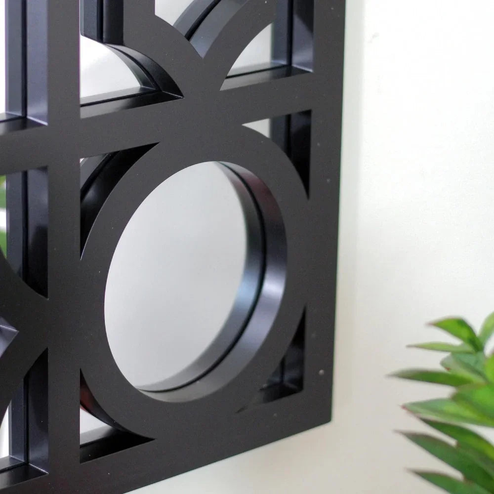 Geometric Black Framed Rectangular Wall Mirror with Hanging Hardware Versatile Display Home Decor and Space Enhancement
