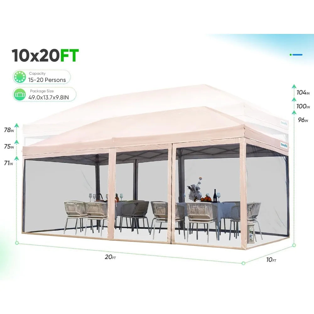 10'x20' Pop up Canopy Tent with Netting, Instant Screened House Tent Outdoor Party Event Gazebo Shelter- Waterproof & 6 Sand Ba