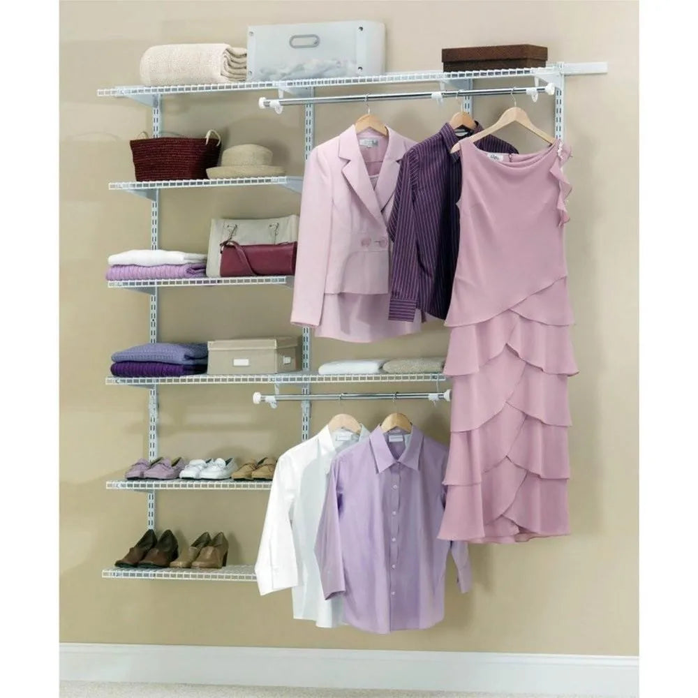 NEW-Configurations Deluxe Custom Closet Kit 3-6 Ft.Adjustable Metal Wire Shelving White Finish Expandable Organization System