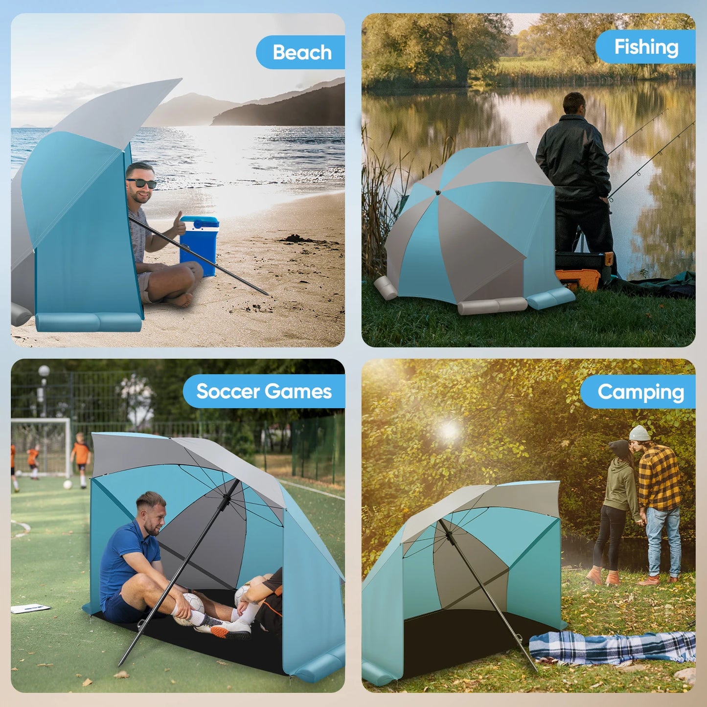 Beach Umbrella Canopy Tent Sun and Rain Canopy Umbrella with Side Flaps Groundsheet Portable Shade Sun Canopy Umbrella