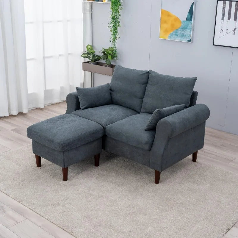Sofa Couch, Comfy Upholstered Sectional Sofa with Removable Ottoman, Pet-Scratch-Proof Fabric Sofa for Living Room Apartm