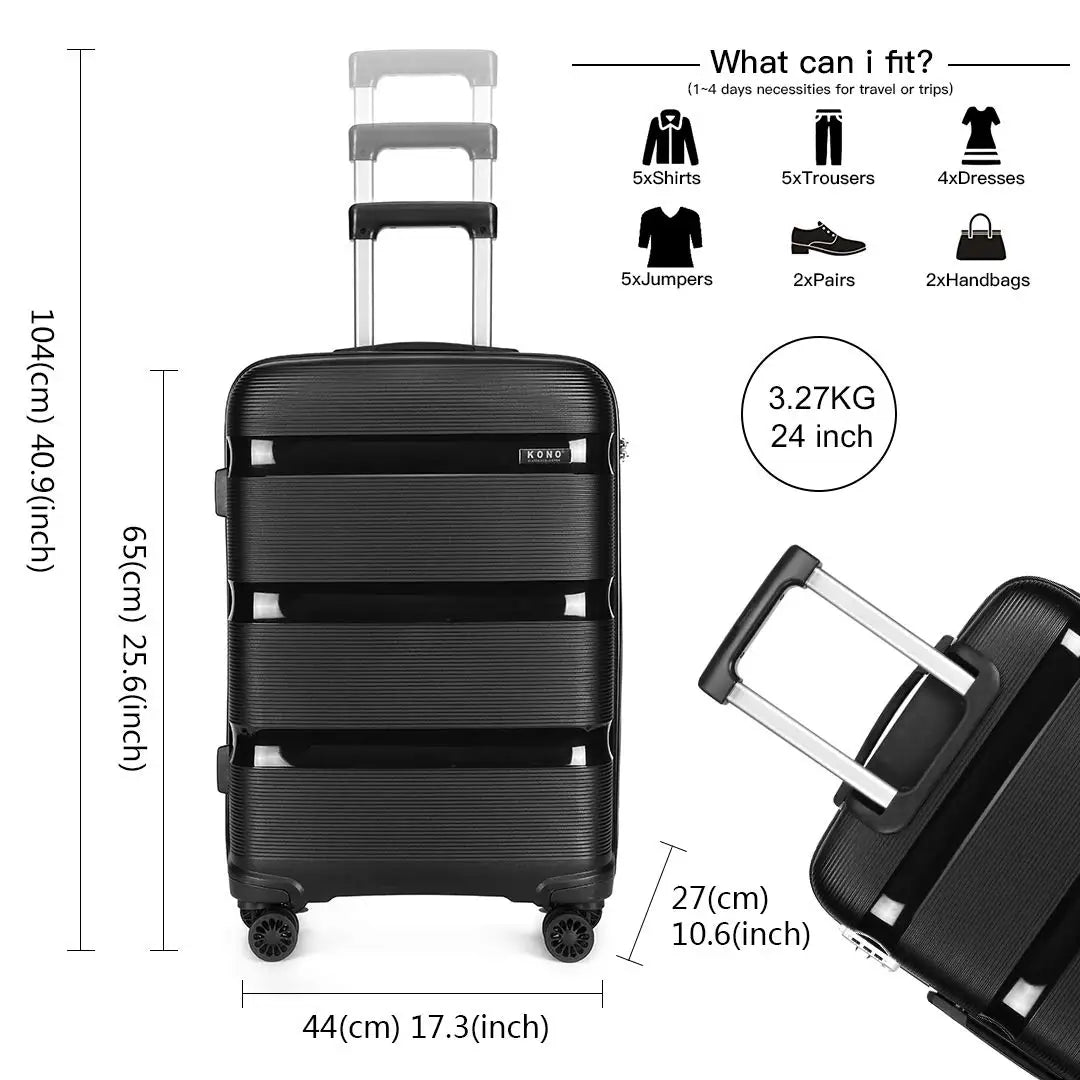 Kono 24 inch Medium Check in Luggage 66L TSA Lock Lightweight Polypropylene Hard Shell Suitcase