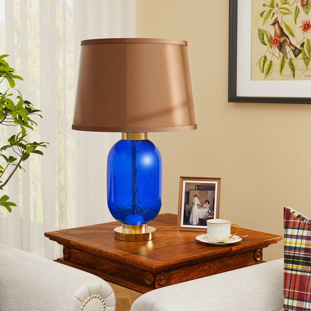 Industrial Bedside Lamp: Amber-tinted Glass Shade, 3000K Warm Light, Desk Reading Lamp w/ Bulb for Bedroom Home Office
