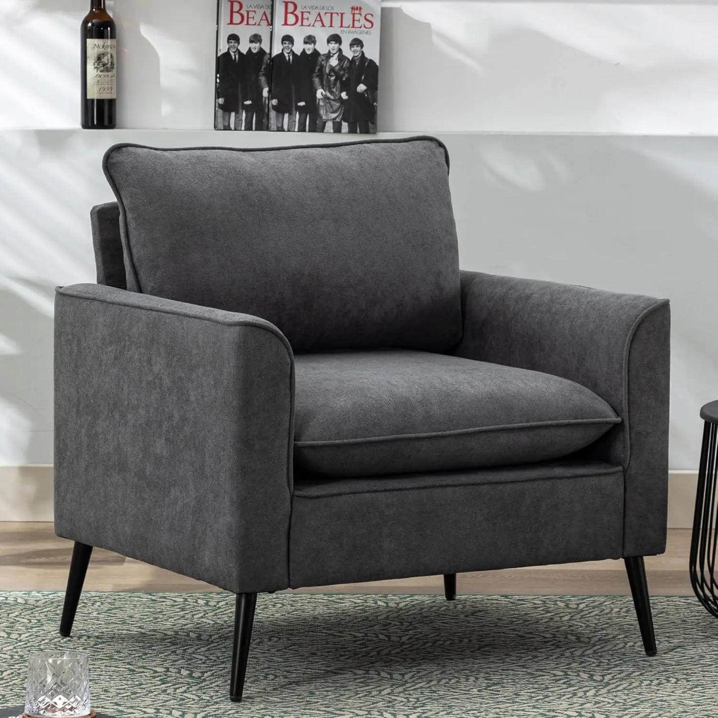 Leather Chair Set of 2, Oversized Armchair for Living Room, Mid-Century Accent Reading Chair for Bedroom Comfy, Single Sofa