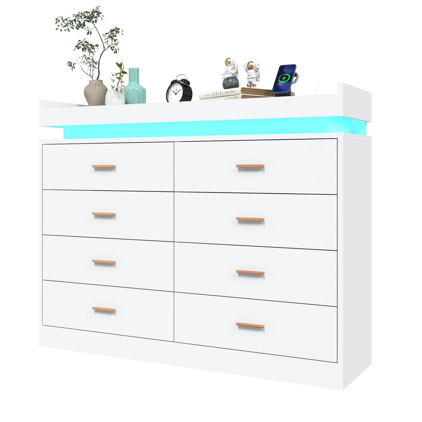 8 Drawer Dresser with LED Light, Modern Chest of Drawers for Closet, 47" Wide Drawer Organizer Cabinet for Bedroom, Living Room