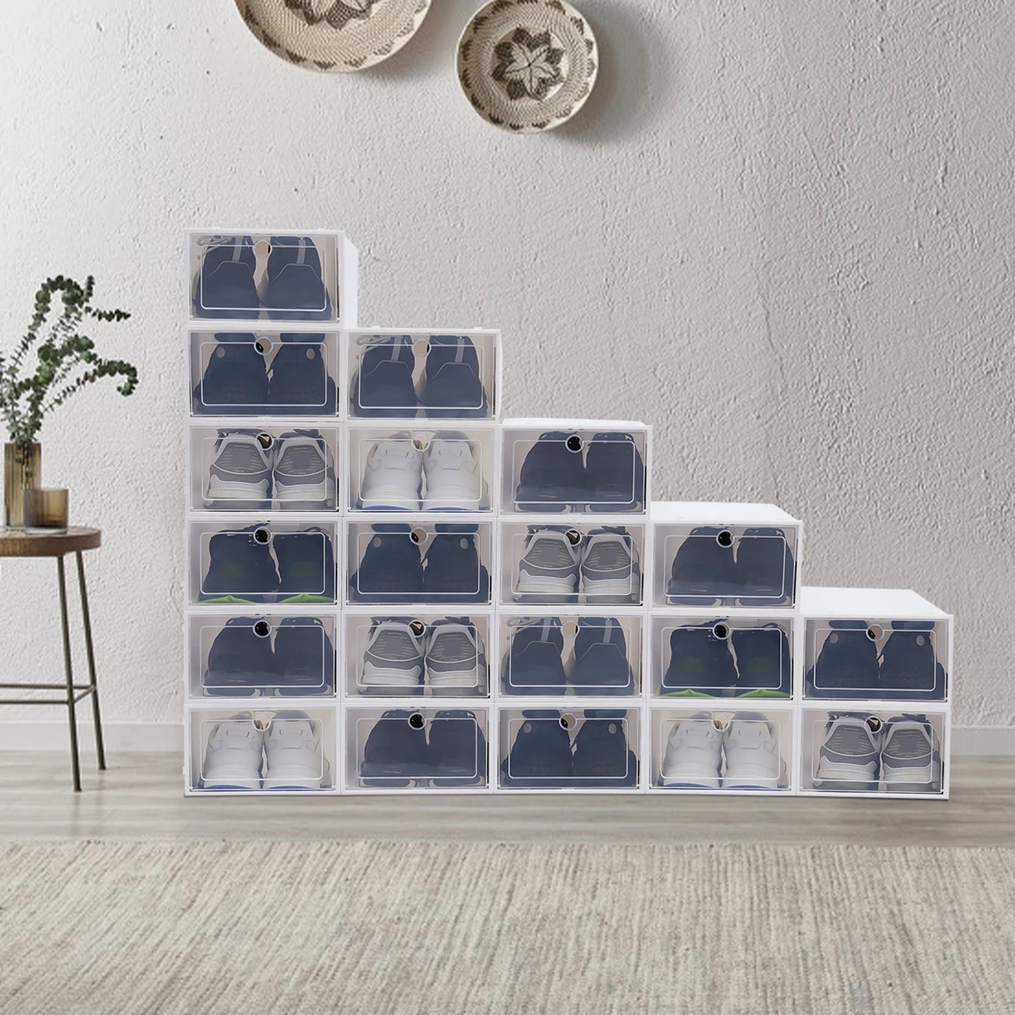 20/24PCS Foldable Storage Home Clear Organizer Rack Plastic Shoe Box Set White New