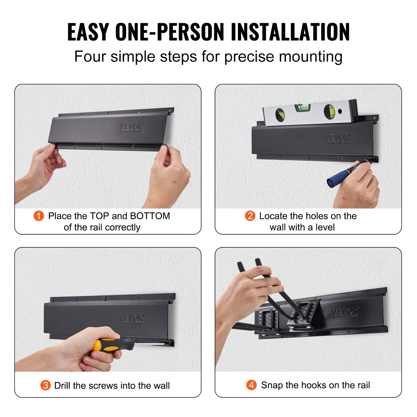 SucceBuy Garage Tool Organizer Wall Mount Yard Garden Heavy Duty Storage Rack W/ Adjustable Hook Rails for Shovels Trimmers Hose