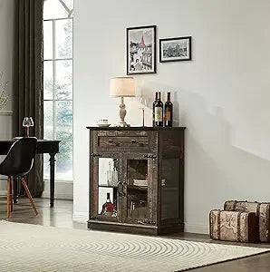 58.2'' Modern Sideboard with Storage, Accent Buffet Cabinet with 2 Glass Doors,Credenza with Two Drawers and Adjustable and Shel
