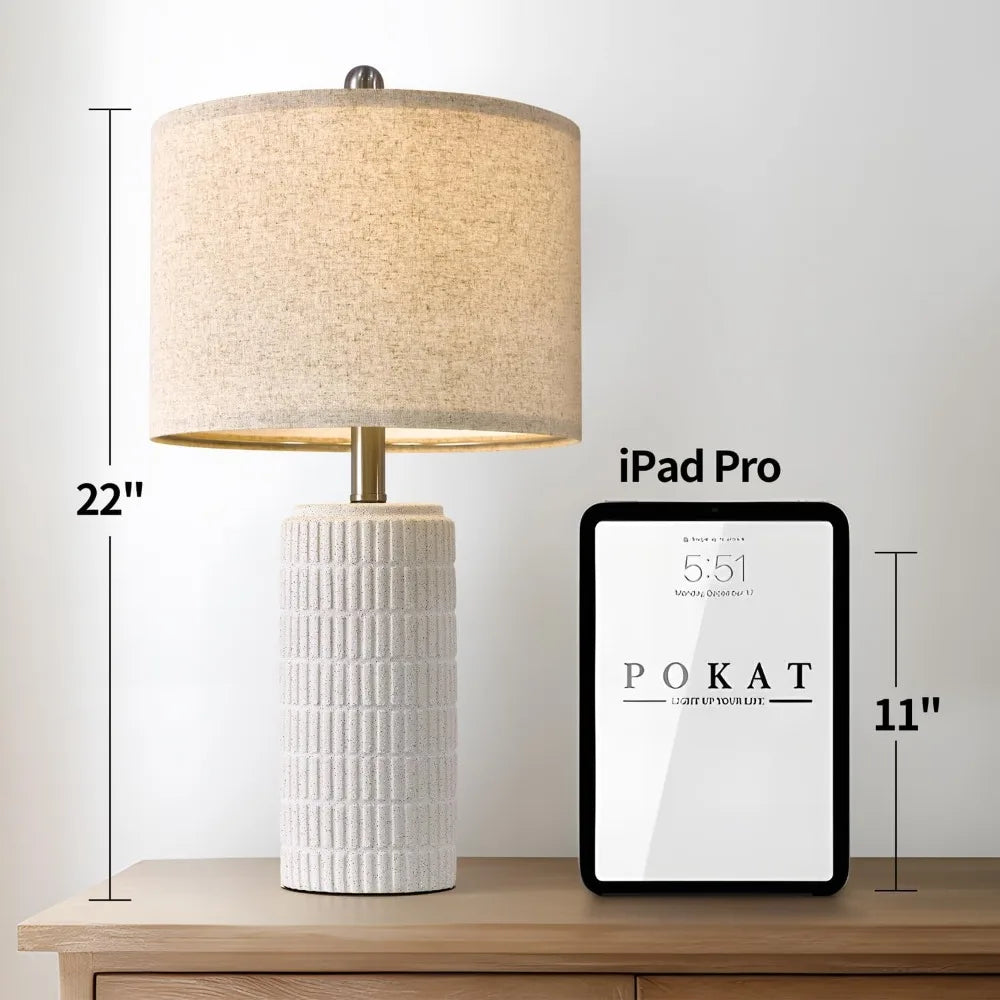 PoKat 23" Table Lamp, Farmhouse Bedside Lamps for Bedroom Set of 2, Ceramic End Table Lamps for Living Room, Traditional Nightst