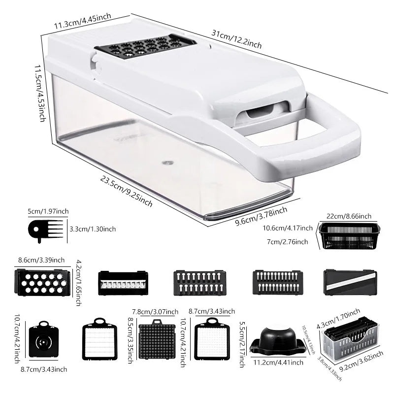 26 piece set of multifunctional vegetable slicer, household planer, kitchen cutting utensil, onion slicer, diced and diced
