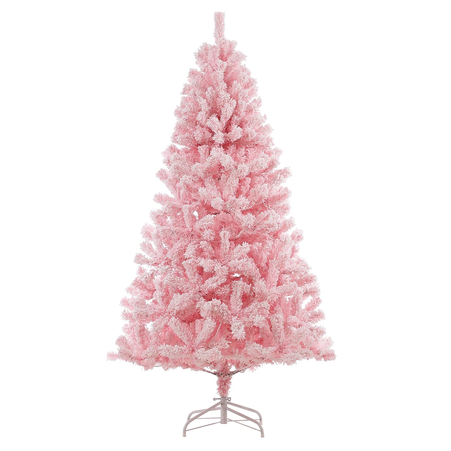 6Ft Pre-lit Pink Artificial Christmas Tree, Snow Flocked Faux Xmas Pine Tree with 250 Multi Color LED Lights, 751 Branch Tips