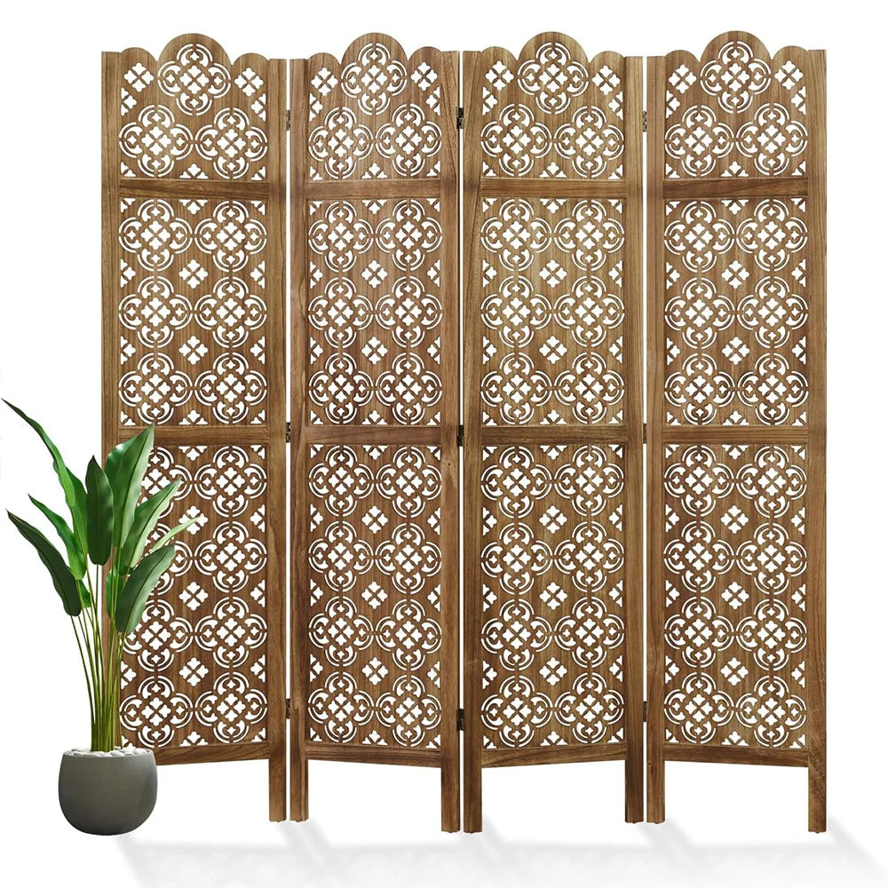 Folding Room Divider Wood Carved Privacy Screens - Ideal Decorative Partition for Home, Office, Restaurant, Bedroom