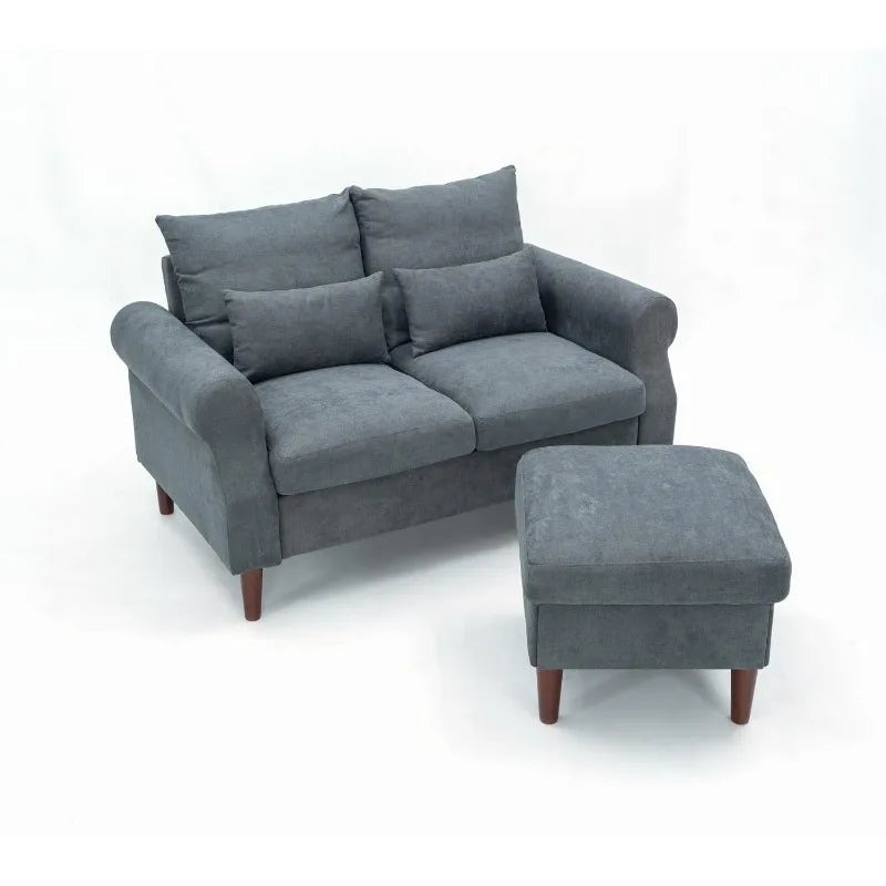 Sofa Couch, Comfy Upholstered Sectional Sofa with Removable Ottoman, Pet-Scratch-Proof Fabric Sofa for Living Room Apartm