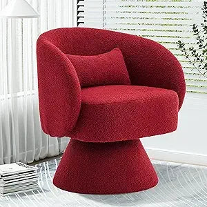 Swivel Barrel Chair, Upholstered Cuddle Accent Swivel Chairs for Living Room, 360 Degree Modern Small Round Boucle Sherpa Swivel