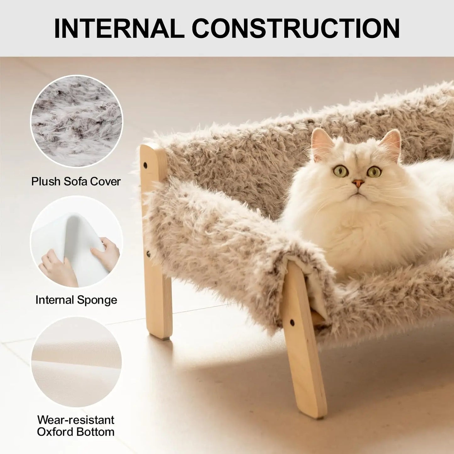 Mewoofun Large Cat Bed Brown-grey Kitten Bed Soft Cat Couch with Removable Cover Hold up 15kg 56x45cm for Indoor Cats