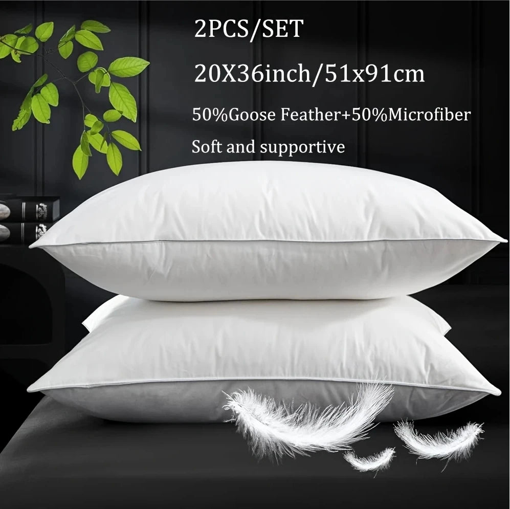 2pcs/Set 50% Goose Feathers Down Pillows White Queen Pillows Luxury Hotel Collection Goose Down Pillows Breathable