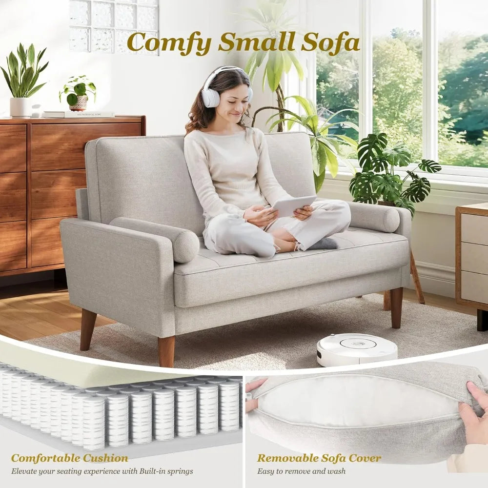 Loveseat Sofa with Throw Pillow, 48" Small Couches, Love Seat for Living Room, Bedroom, Easy Assembly, Living Room sofa
