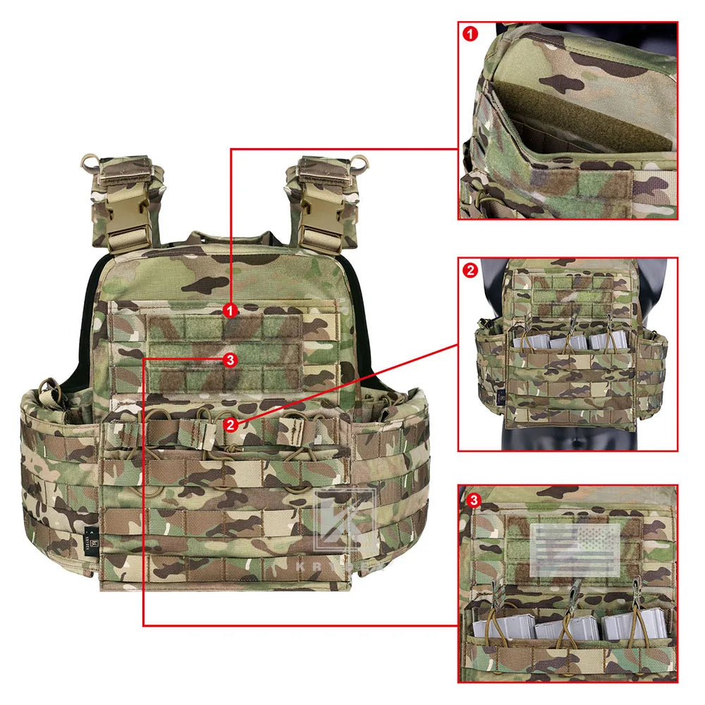 KRYDEX 500D Tactical CPC Vest Plate Carrier Heavy Duty Modular MOLLE Vest Mag Pouch Cage Hunting Airsoft Paintball Armor Vest