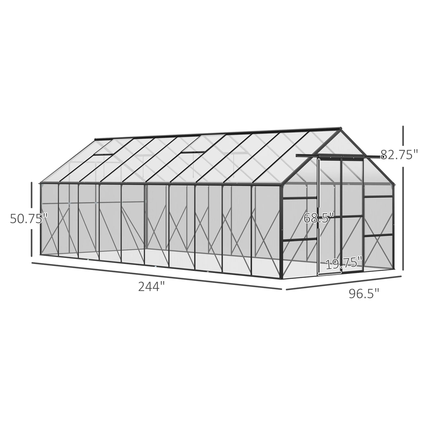 20' X 8' Polycarbonate Walk-In Garden Greenhouse Kit W/ Sliding Door, Clear