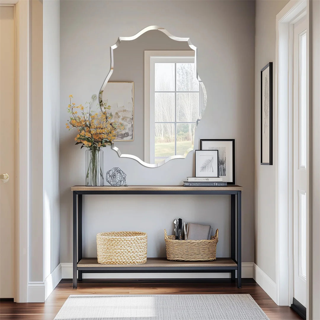 LUVODI Minimalist Frameless Wall Hanging Mirror Asymmetrical Vanity Mirror with Beveled Edge for Bathroom,Entryway