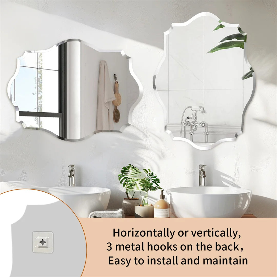 LUVODI Minimalist Frameless Wall Hanging Mirror Asymmetrical Vanity Mirror with Beveled Edge for Bathroom,Entryway