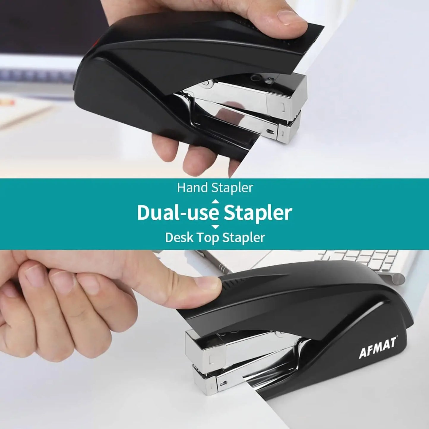50-Sheet Effortless Stapler, One Finger Operation, Built-in Remover, Space-Saving for Home & Office