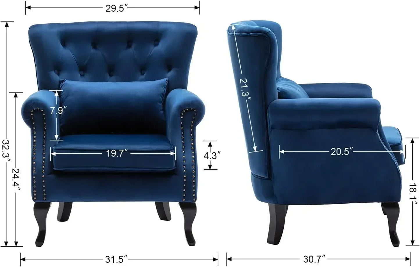 Mid-Century Modern Accent Chairs Set of 2 Comfy Tufted Single Sofa Chair Wingback Armchair with Pillow for Club, Living Room