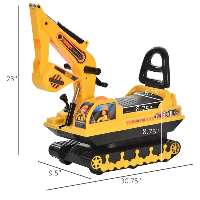 Sit-On Excavator Puller, Children's Excavator Truck with Horn and Underseat Storage, Suitable for Children 18 Months+