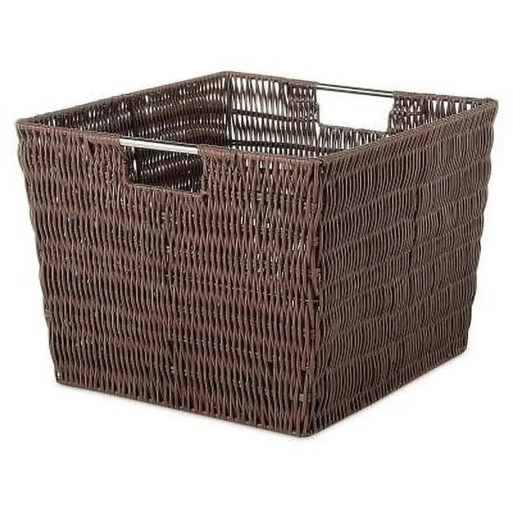 Storage Tote Basket Set of 2 Portable Rattique Woven Plastic Organizer Metal Handles Bath Beauty Toys Compatible