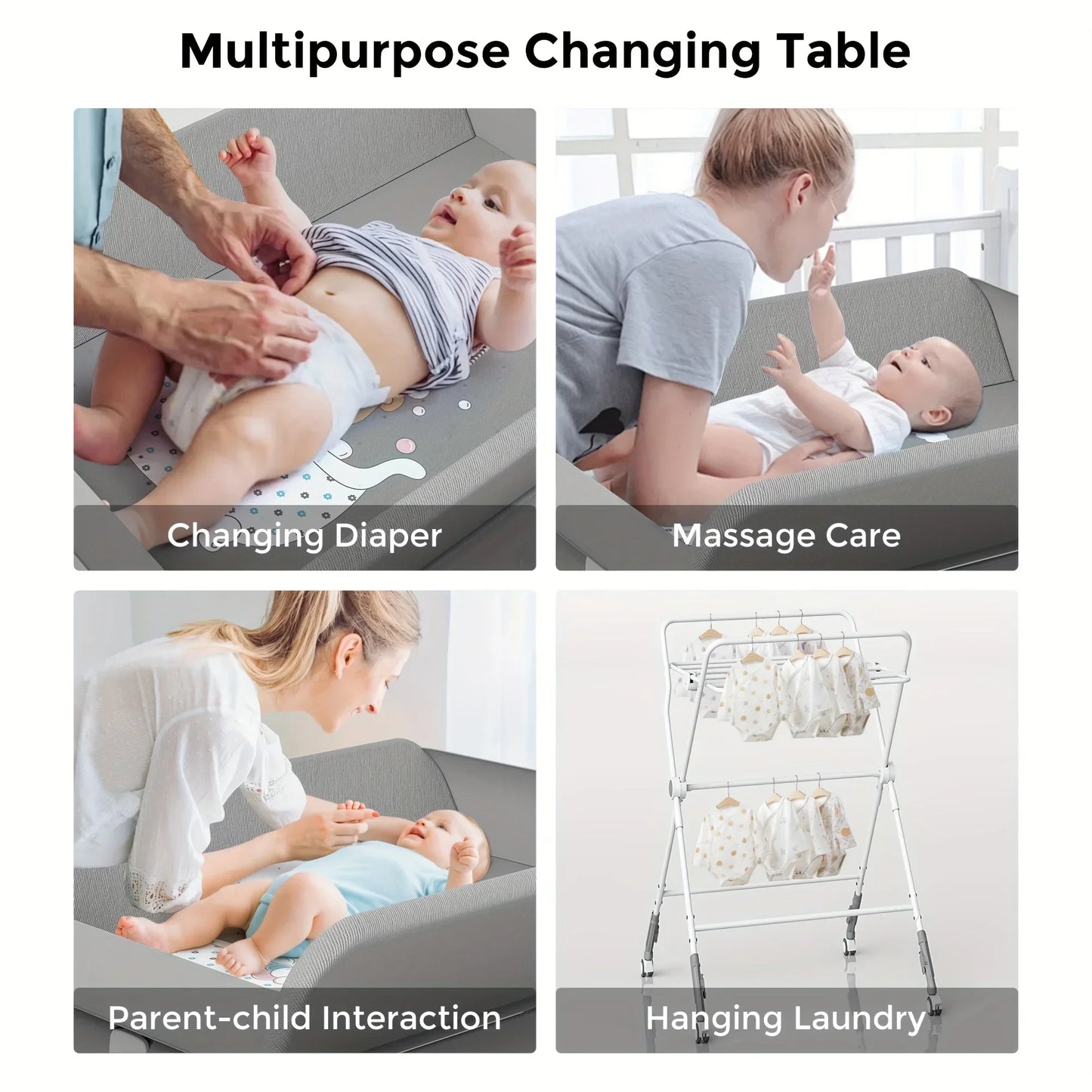 SEJOY Foldable Baby Changing Table Dresser with Wheels with Bottom Rack Side Basket Clothes Rail Infants Portable Diaper Table