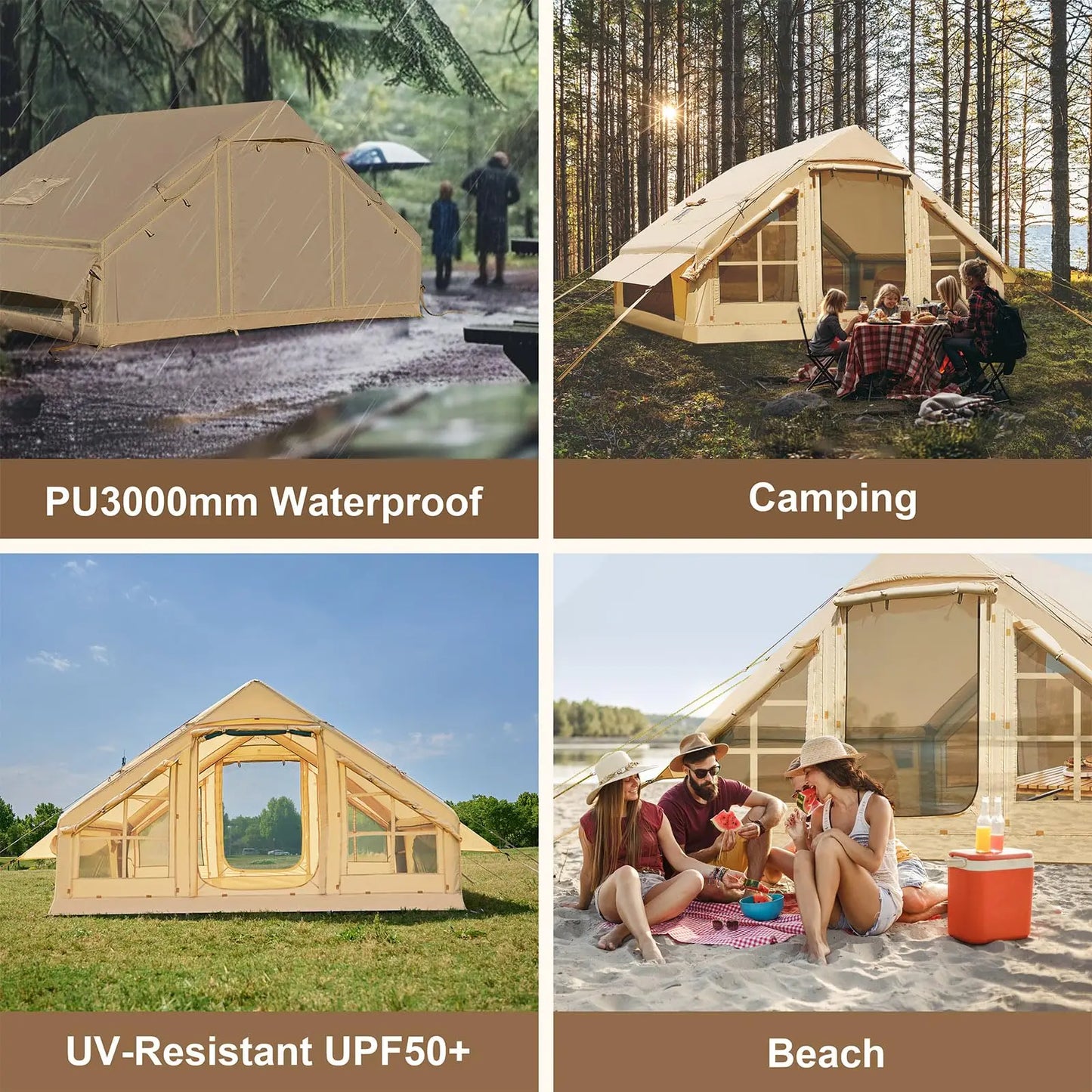 4-6 people Inflatable Camping Tent, Easy Setup Blow up Tent, Air Tent with Hand Pump for outdoor