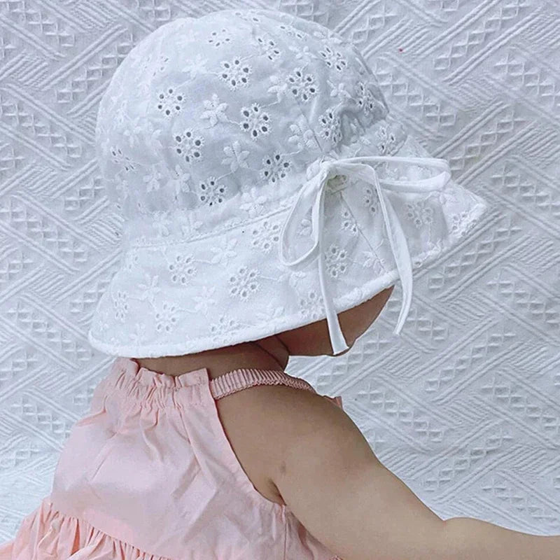 Summer Baby Sun Hat Floral Ruffle Toddler Girls Bucket Hat Solid Color Wide Brim Kids Travel Beach Fisherman Cap