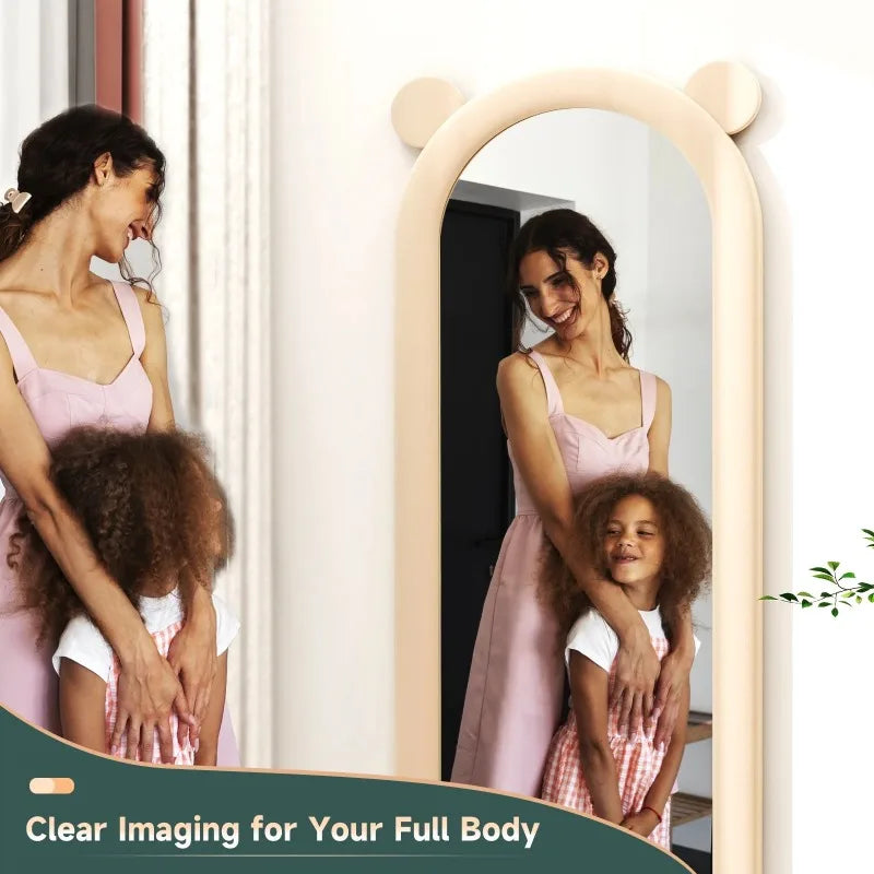 63"X24" Arched Mirror Full Length, Floor Mirror with Stand, Full Body Freely Standing Mirror for Bedroom,White