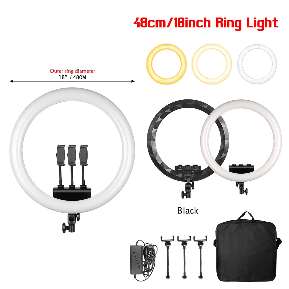 18 Inch UltraThin Ring Light LED Selfie Video Lamp With Tripod Stand Phone Clip For YouTube Live Light Photo Photography Studio